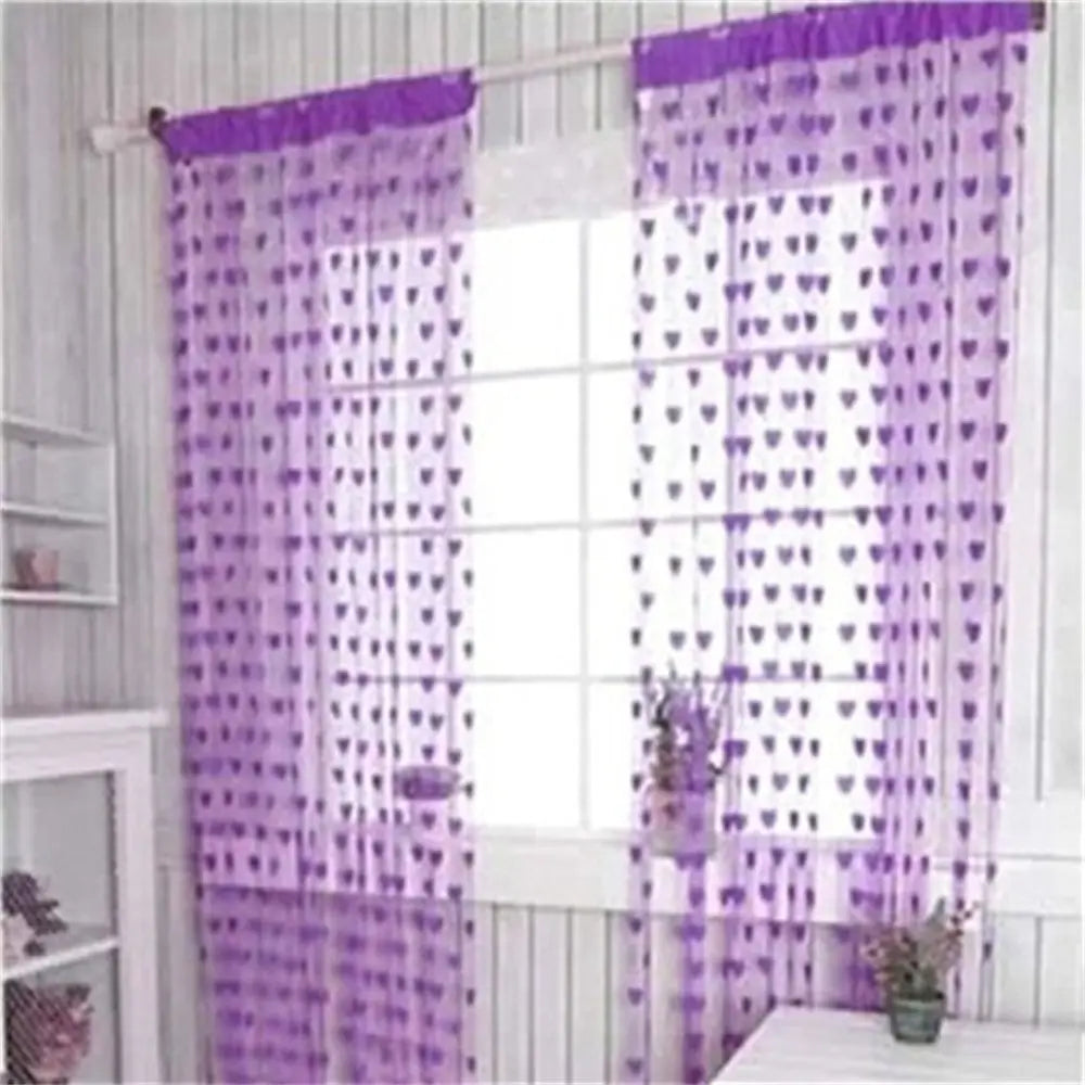 rideau décoration coeurs franges vert rouge violet transparent salon chambre