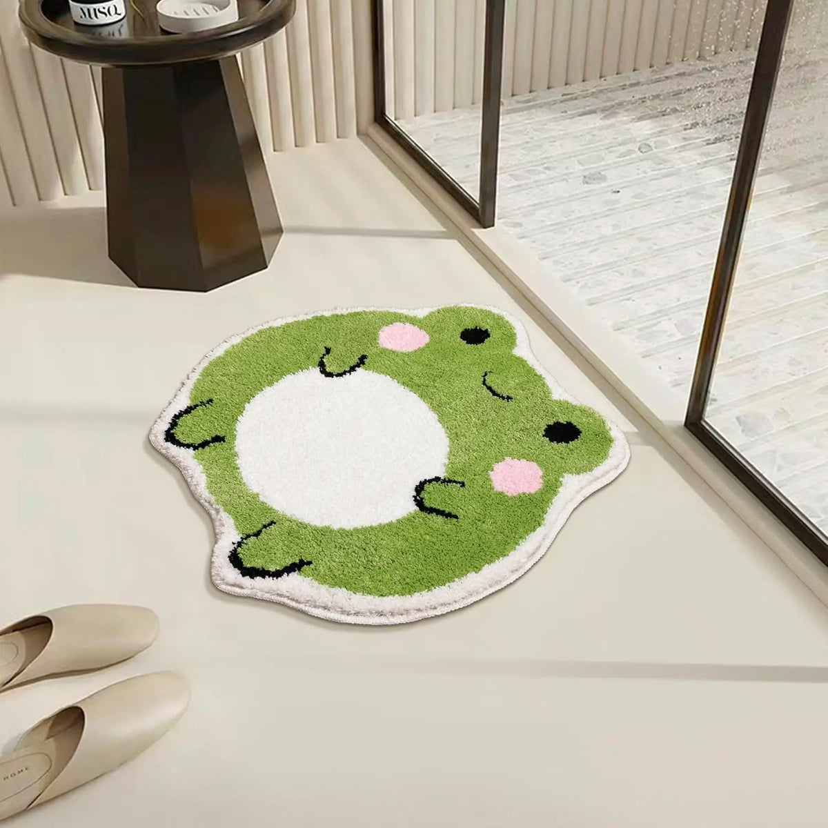 tapis bain antidérapant polyester grenouille mignonne vert rose salle bain décorative shaggy lavable machine