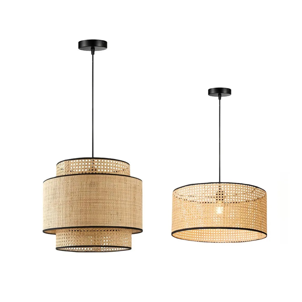 lustre moderne tissé main lampe suspendue beige noir géométrique 40cm