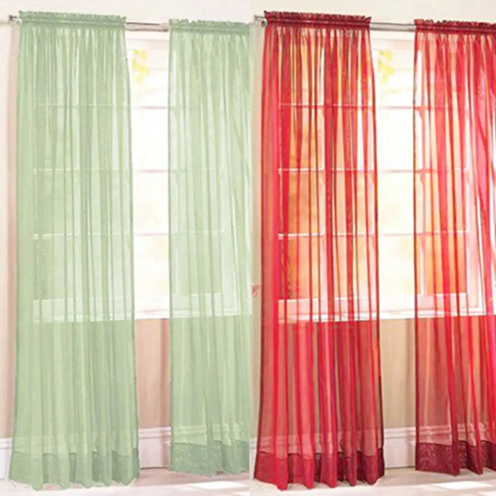 rideau léger voilage transparent tissu plissé bord dentelle couleur blanche bleue rouge pale