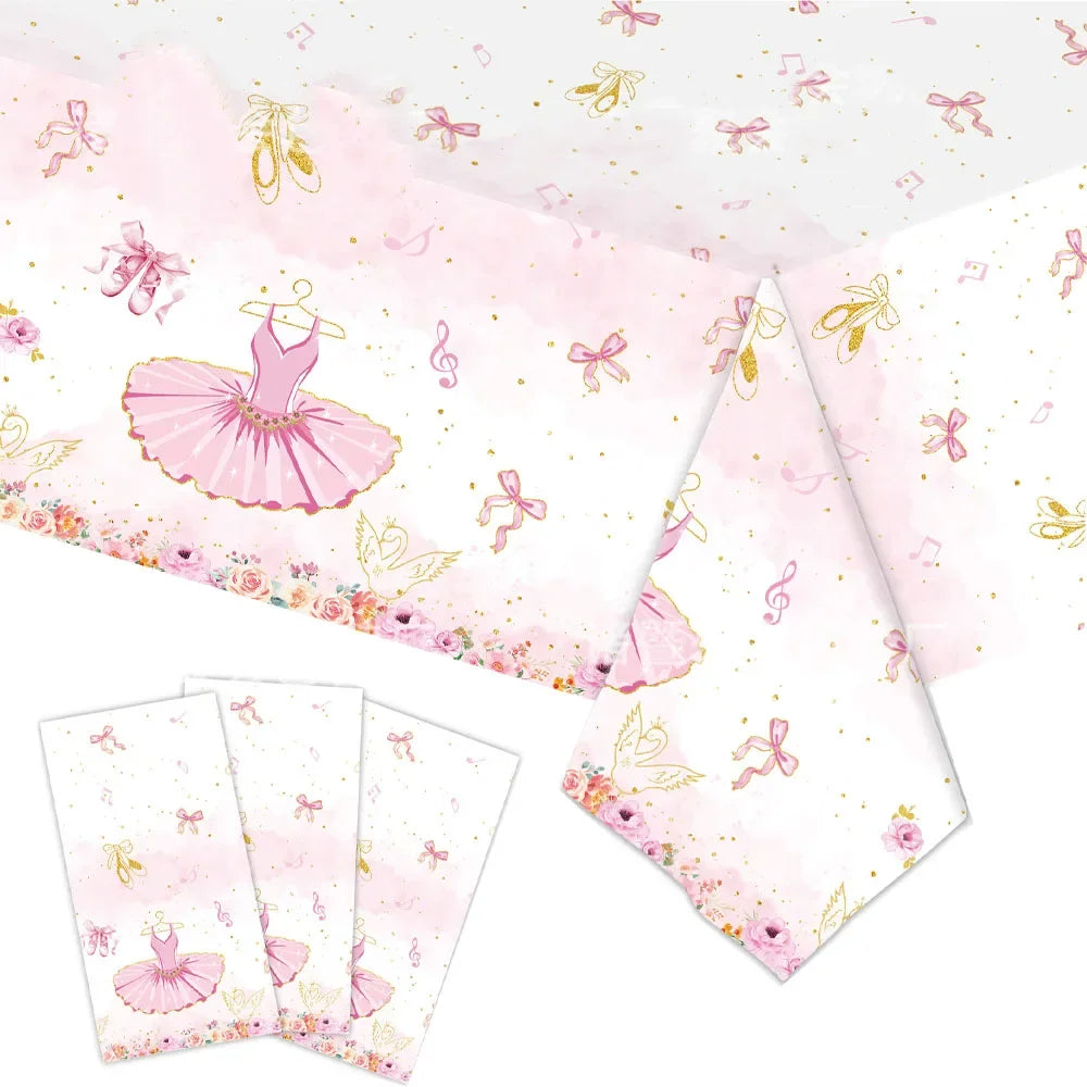 assiettes danseuses ballerines gobelets serviettes nappe rose fleurs ballet anniversaire fête enfantsDecorationThèmeFloralElegant