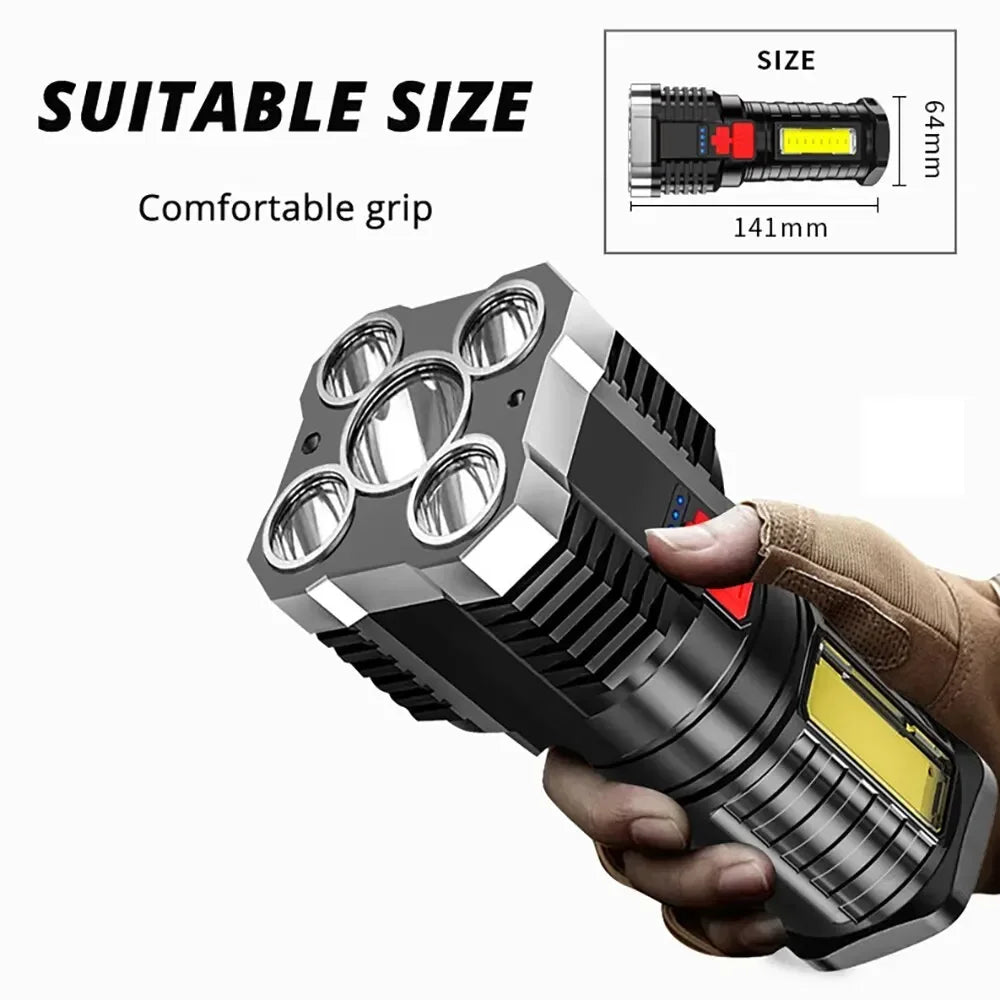 lampe torche noire rechargeable led intense 1000 lumens 10w camping aventure
