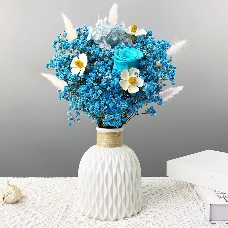 vase table moderne plastique blanc opaque tendance 12cm 14.5cm[arrangement floral incluse]