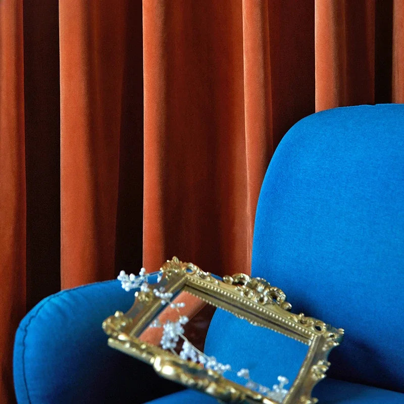 rideau velours orange moderne opaque uni salon chambre décoration intérieure