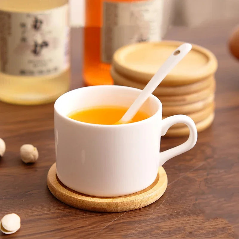 sous tasse ronde bois clair résistante chaleur durable tasse thé décoration table bois