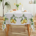nappe imperméable citron feuilles vertes fond blanc moderne printemps été rectangle réutilisable polyester maison