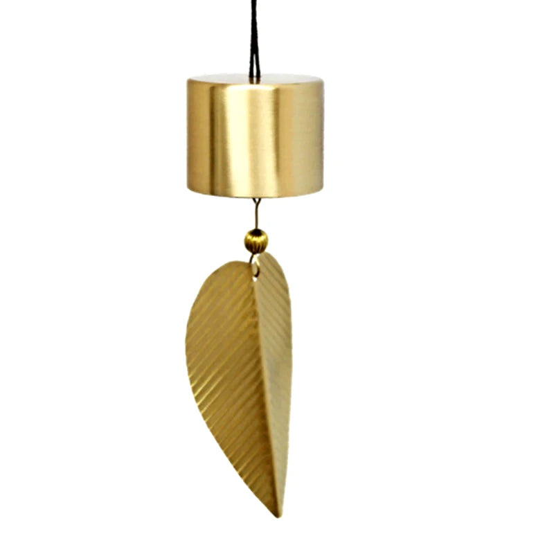 cloches vent dorées feuilles striées moderne décoration jardin sonore extérieur suspension chaîne noire naturelleextérieur