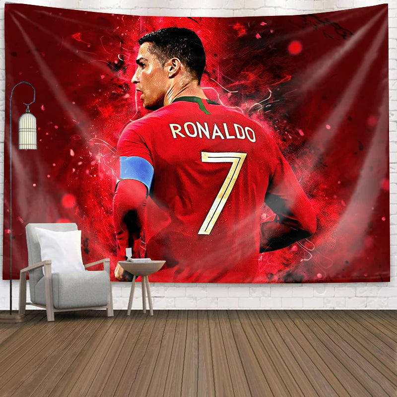 tapisserie murale ronaldo numéro rouge blanc bleu fond abstrait moderne sportif lavable machine