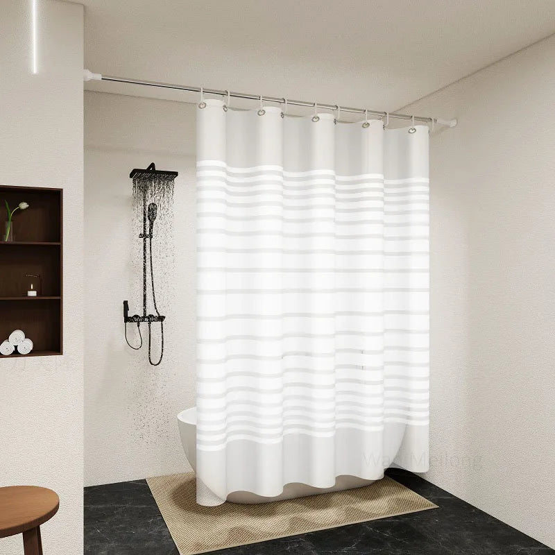 rideau douche moderne rayé blanc gris ourlet standard éva semi transparent métalliques facile installer