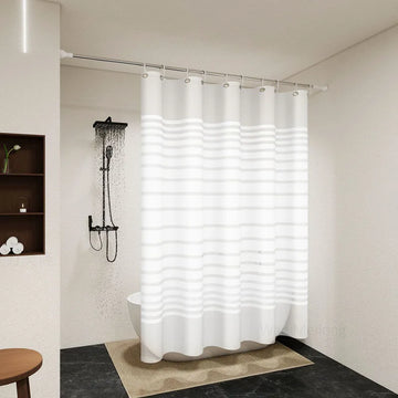 rideau douche moderne rayé blanc gris ourlet standard éva semi transparent métalliques facile installer