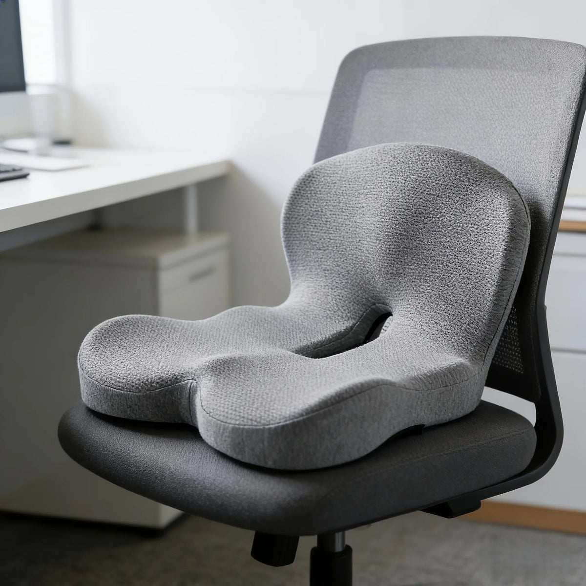 coussin ergonomique mousse fibre polyester coton tissage gris moderne fixation