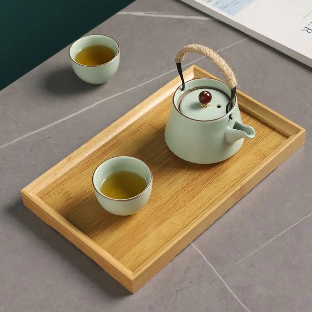 plateau bois naturel rayures minimaliste tasse thé théière livre statuette cuisine 22x13cm 28x19cm