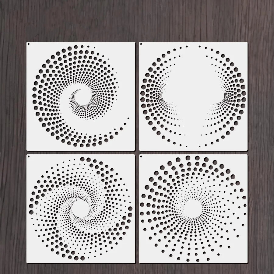 pochoirs stencil noir blanc spirale points moderne géométrique peinture murale sol diy decoration