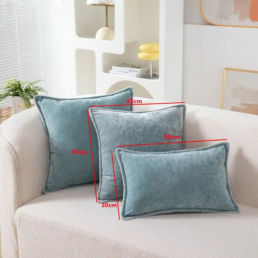 taies d'oreiller velours côtelé couleurs unies chic bordures décoratives polyester dimensions 30x50cm 45x45cm