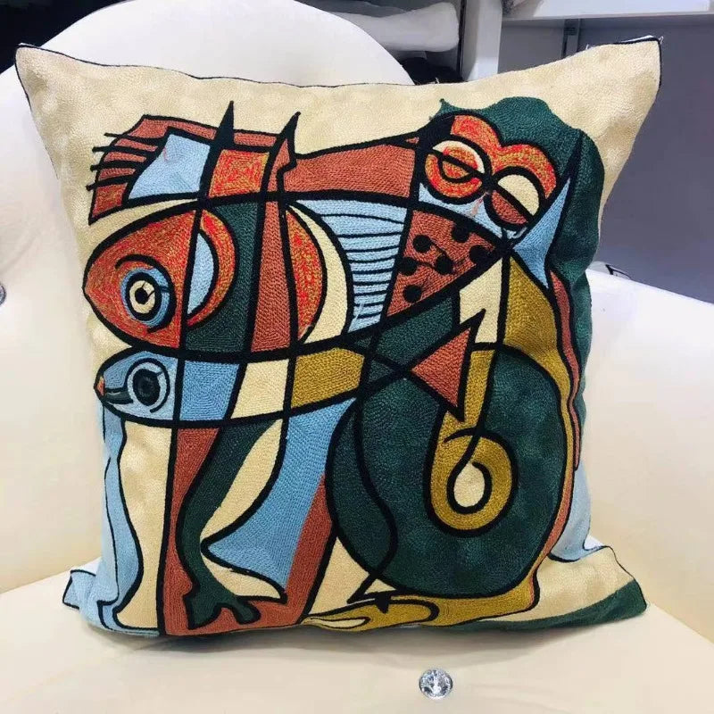 housse coussin carré coton motif abstrait géométrique moderne décoration salon maison couleur multicolore