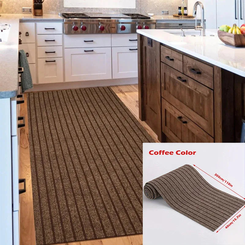 tapis sol rectangulaire gris noir rayures horizontales moderne auto adhésif antidérapant intérieur maison