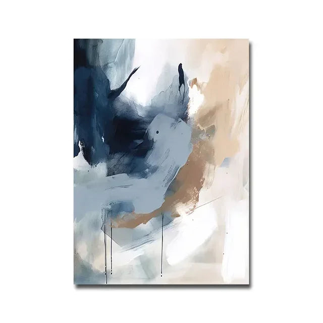 toile d'art abstrait bleu contemporain sans cadre nature morte horizontal decoration murale salon bohème