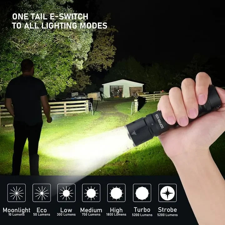 lampe torche rechargeable led xhp70.3 hi 5300k recherche camping extérieure gradation continue rings clip