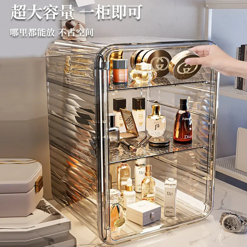 boîte rangement transparente moderne rayures horizontales cosmétiques maquillage parfums imperméable multifonctionnelle