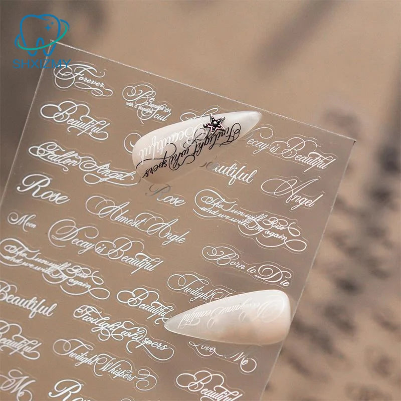 sticker ongle noir calligraphie vintage adhésif transparent pinceau pince ongles DIY manucure erotique erotique