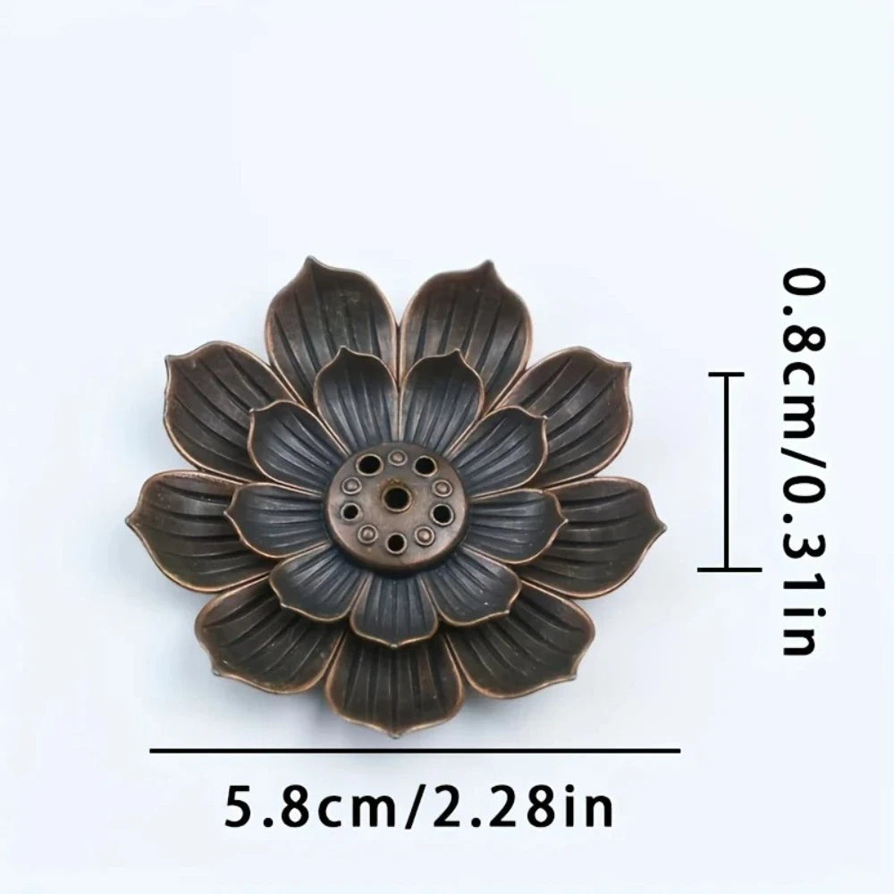support encens bronze fleur lotus artisanal décoration intérieure orientale patine unique maison temple bouddhiste