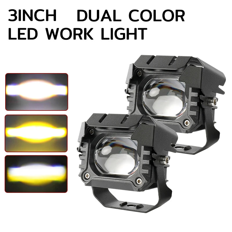 projecteur led spot flood antibrouillard jaune moderne transparent vis câble électrique 6000k 12v 24v