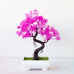 plantes artificielles bonsaï rouge vert rose fleurs simples feuilles fines pot gravier décoration extérieur