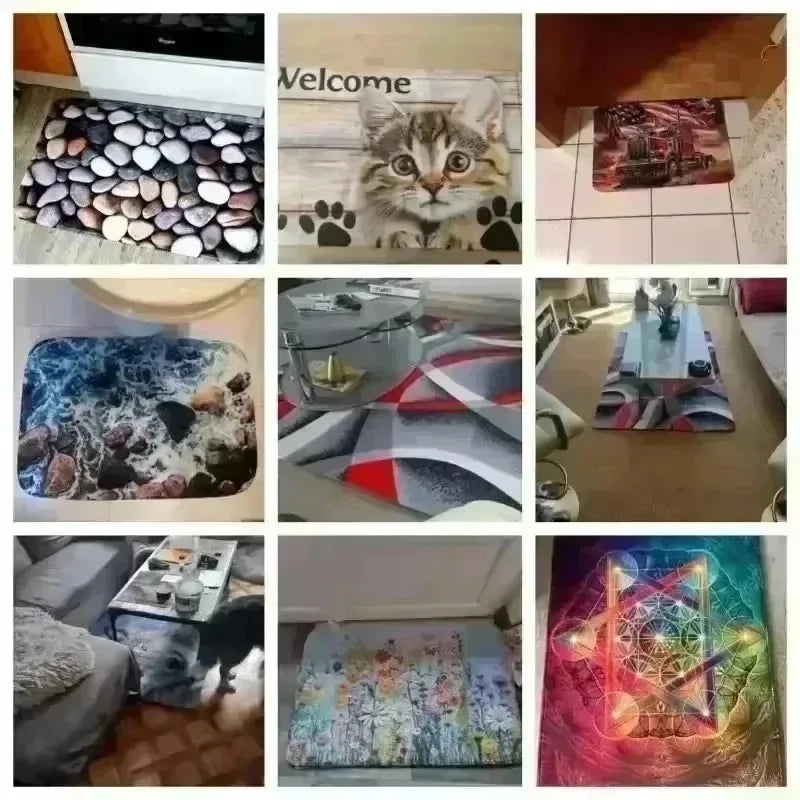 tapis d'entrée moderne effet 3d motif pierre gris noir beige porte salon maison