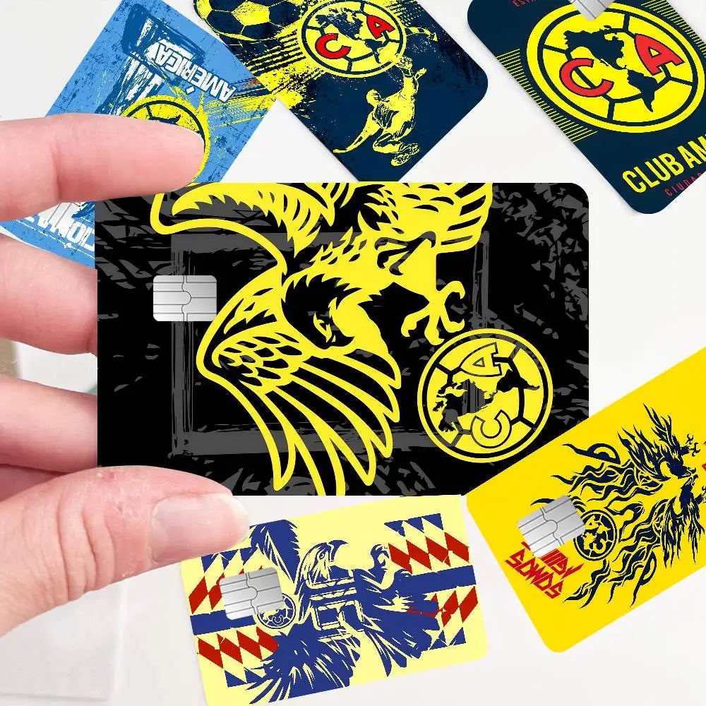 sticker autocollant cartes bancaires club américa dessin animé oiseau stylisé waterproof réutilisable bleu jaune
