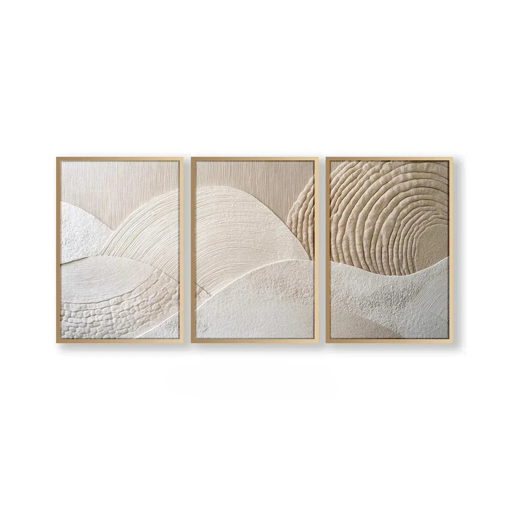 tableaux abstraits contemporains beige blanc lignes ondulées sans cadre salon chambre