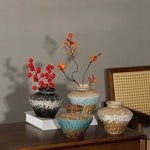 vases céramique noir blanc bleu marron texture rustique moderne fleurs artificielles