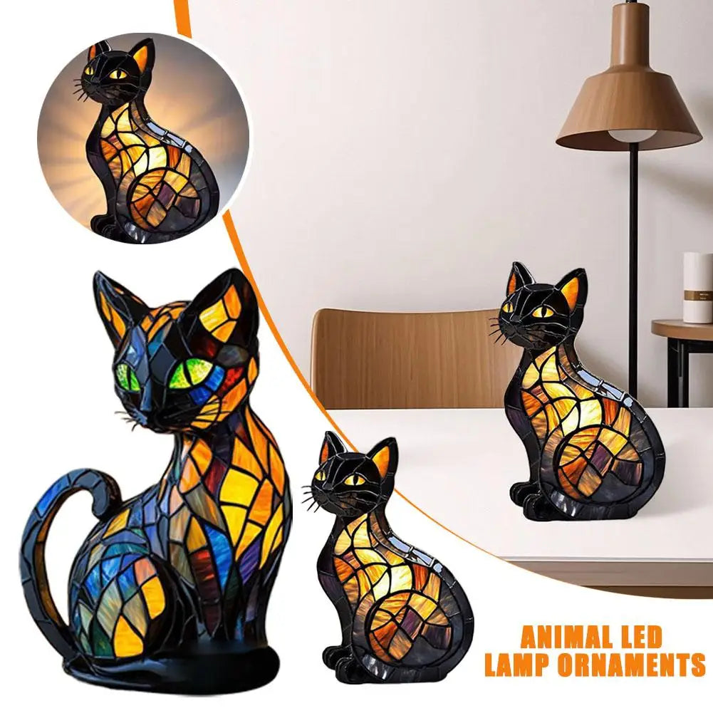 lampe led forme chat noir orange mosaïque art deco chambre salon