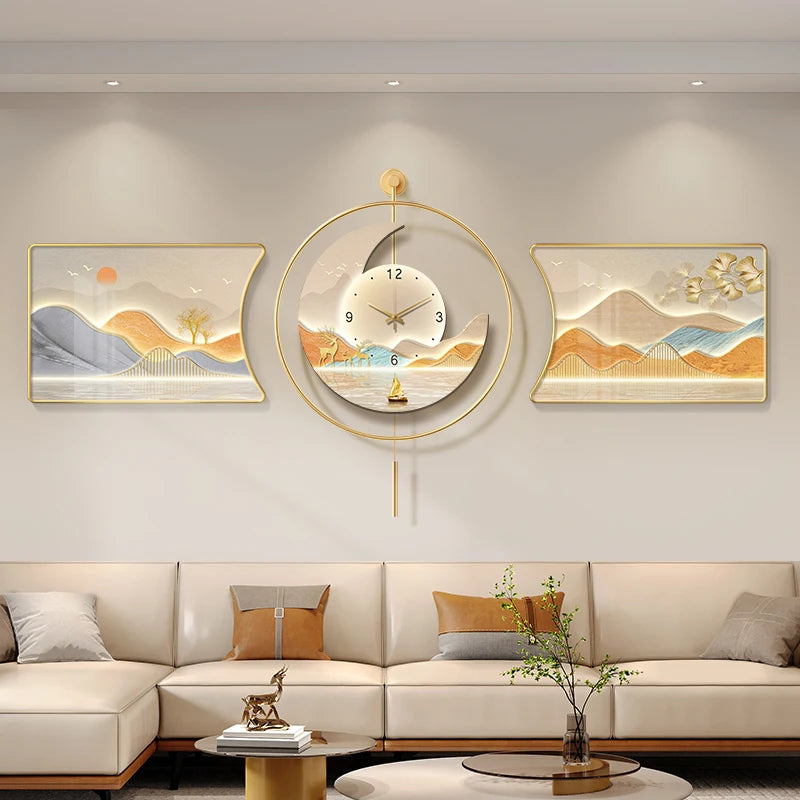 horloge murale moderne paysages abstraits or gris beige blanc contemporain minimaliste