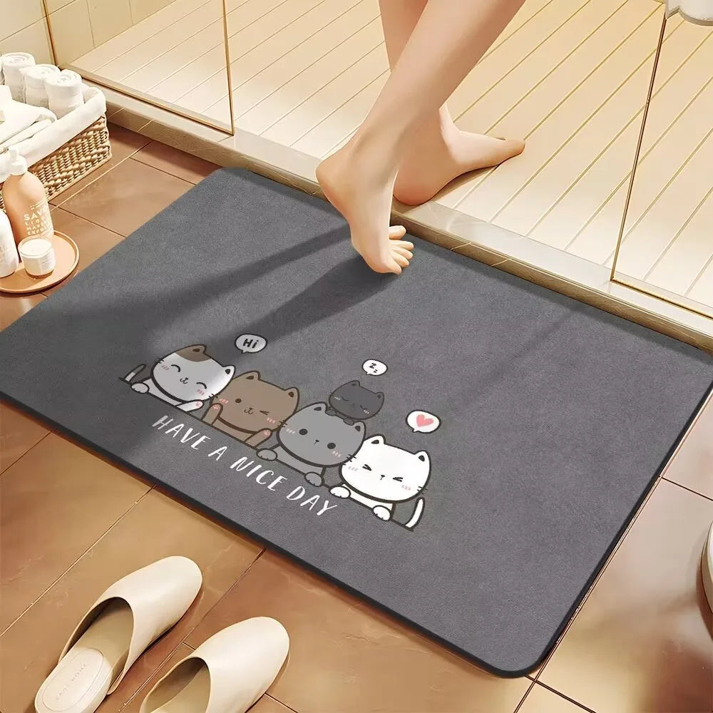tapis sol antidérapant moderne chat mignon gris have nice day rapide séchage