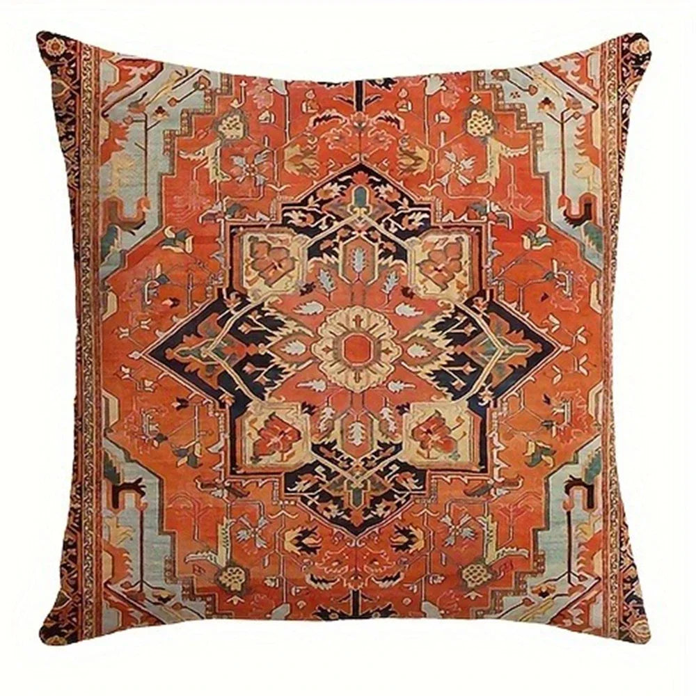 taies d'oreiller géométriques vintage rouge noir beige 45x45cm polyester adhésif decoration maison