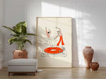 affiche moderne couple danse platine vinyle toile encadrée bois beige orange blanc gris marron
