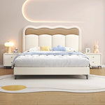 lit double moderne beige simili cuir oreiller coussin blanc dimensions 120x200cm