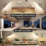 applique murale led rechargeable bois noyer grain naturel minimaliste aimant adhésif vis chargeur usb