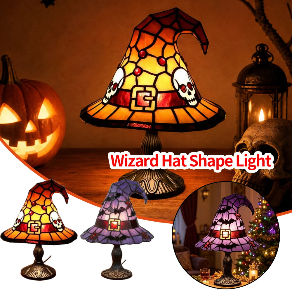 lampe table halloween chapeau sorcière motifs crânes géométriques art deco