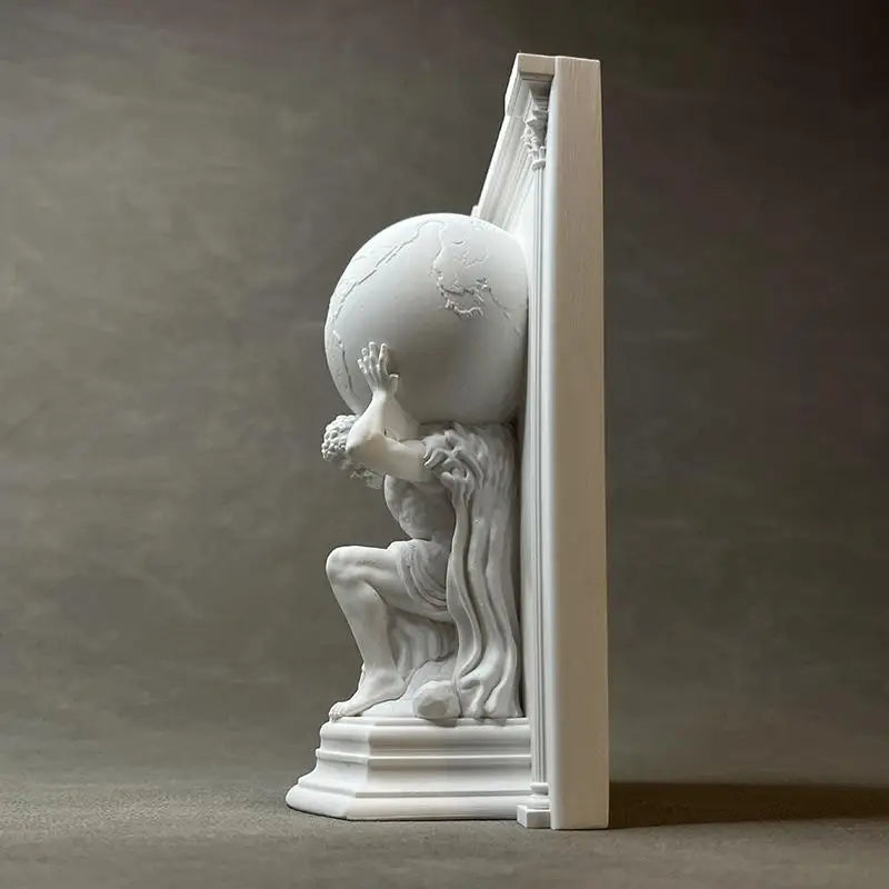 statue blanche atlas globede terre serre livres classique decoration maison sculpture mythologie grecque