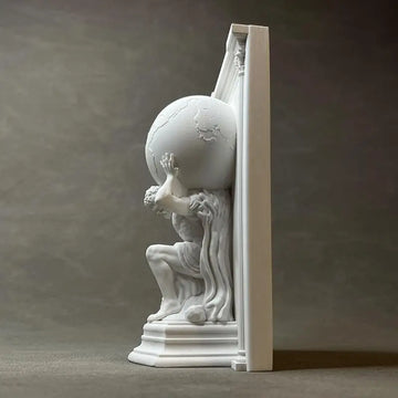 statue blanche atlas globede terre serre livres classique decoration maison sculpture mythologie grecque
