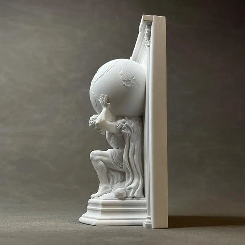 statue blanche atlas globede terre serre livres classique decoration maison sculpture mythologie grecque
