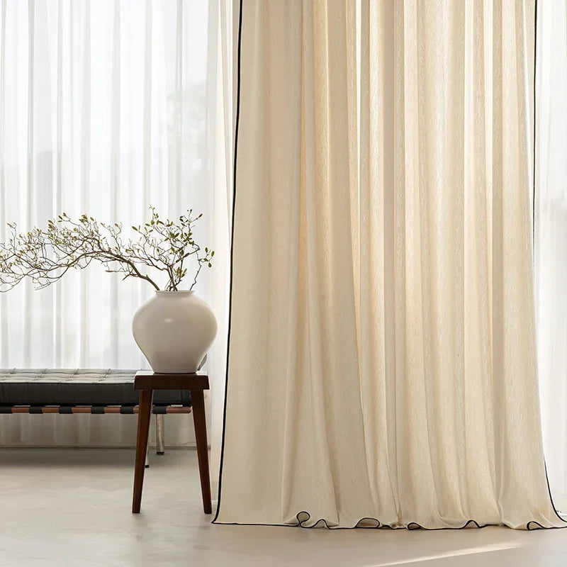 rideau beige clair moderne tissu texturé rayures diagonales opaque salon chambre maison