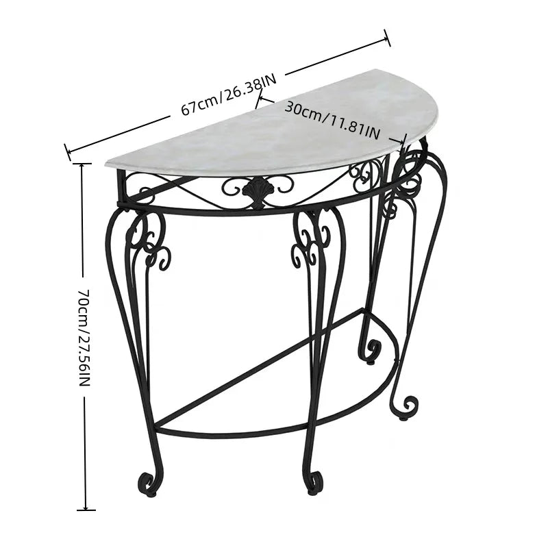 console meuble demi lune or marbre floral classique vintage blanc noir ornementé
