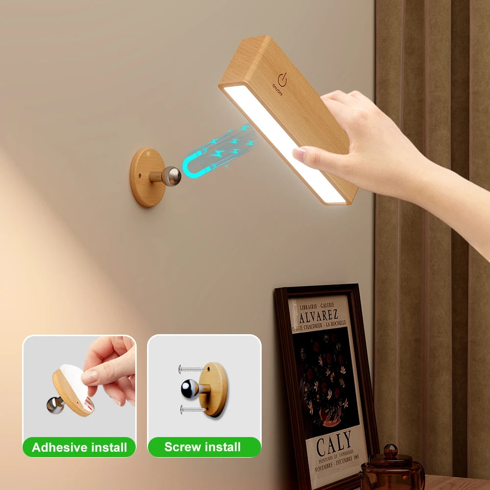 appliques murales led rechargeables télécommande rotation 360 degrés moderne bois clair minimaliste