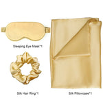 ensemble taie d'oreiller masque sommeil scrunchie soie naturelle vert foncé satiné élégant moderne