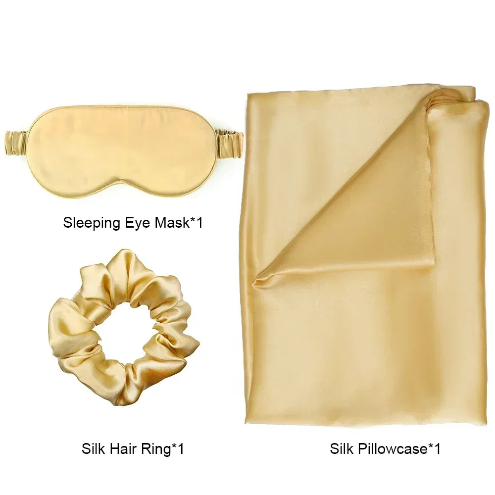ensemble taie d'oreiller masque sommeil scrunchie soie naturelle vert foncé satiné élégant moderne
