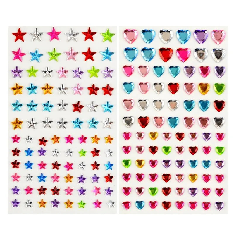 autocollants bijoux décoratifs multicolores cœurs étoiles diamants modernes brillants opaques feuillets motifs