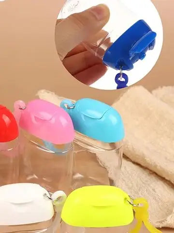 bouteilles rechargeables 30ml transparentes modernes anneau fixation couleurs vert bleu rouge Jaune Noir