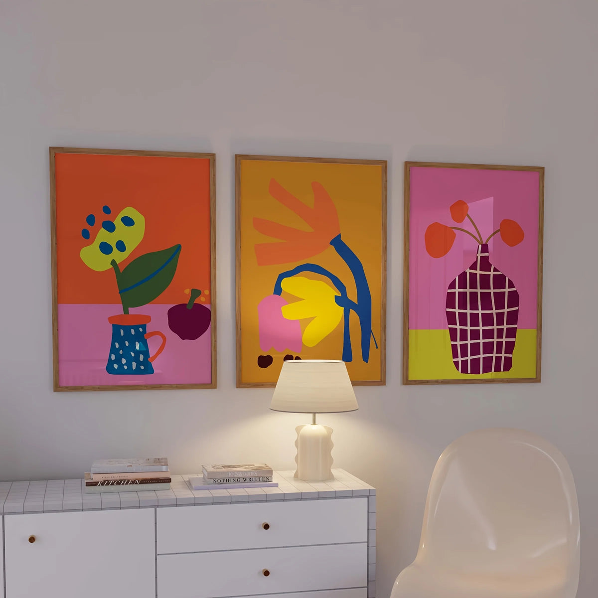 tableau toile art abstrait fleurs paysage moderne cadre bois décoration salon cuisine maison coloré
